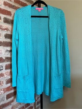 Lilly Pulitzer open-front knit cardigan in turquoise | size small